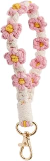 XGALBLA Cute Boho Macrame Keychain - Handmade Floral Wristlet Bracelet Lanyard for Women, Keys, Purses & Bags