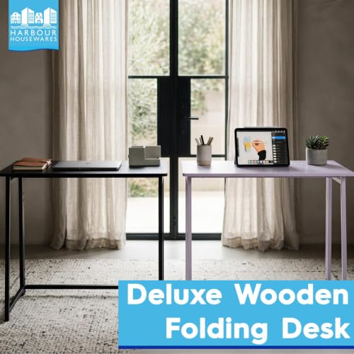 Image of Harbour Housewares Deluxe Wooden Folding Desk - Computer, Laptop Space Saving Wooden Desk, Contemporary - 80cm - Black