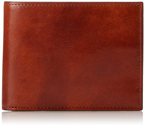 Image of Bosca Men's Leather Wallet - RFID Security Lining - 8 Card Slots - Divided Currency Well - Full Grain Italian Leather with Glossy Finish - Amber Brown