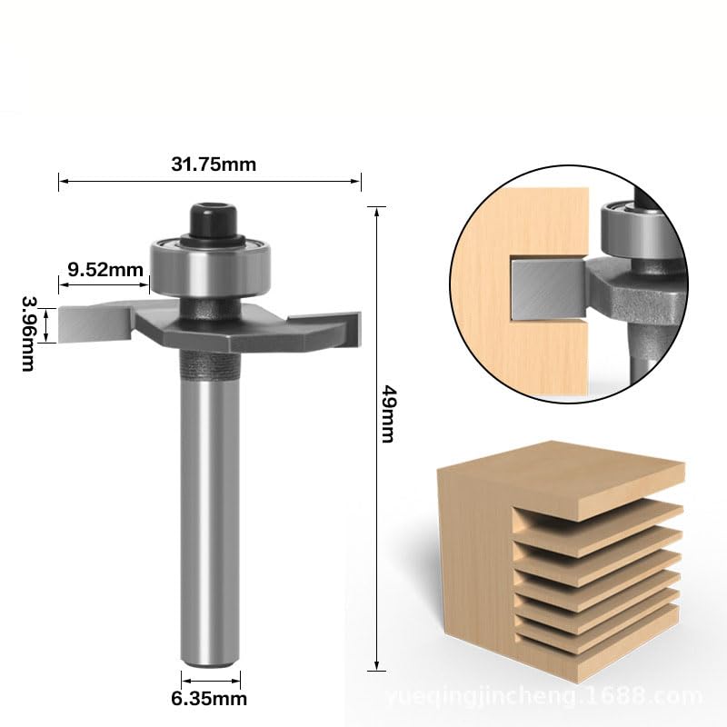 Set di 3 punte per fresa a 45°, 3 denti, a forma di T, gambo 1/4