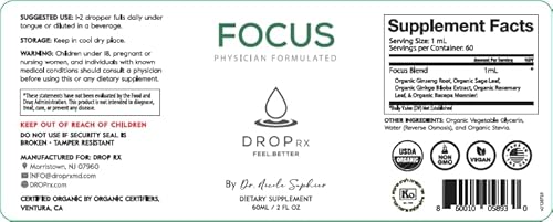 Drop Rx Feel. Better. Ginkgo Biloba & Ginseng For Cognitive Wellness - Bacopa, Rosemary Extract & Sage Liquid Herbal Supplement thumb #3