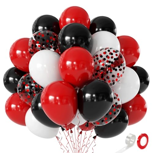 Red Black and White Balloons - 60 pcs 12 Black Red Confetti Balloons for Wedding Graduation New Year Valentines Day Decorations