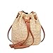 ZYUEER Sac a Main Femme Bandouliere Sac de Plage En Paille Avec Pompon Portefeuille Femme Cuir Capacite Sac Seau Sac Besace Vintage Loisir Pas Cher