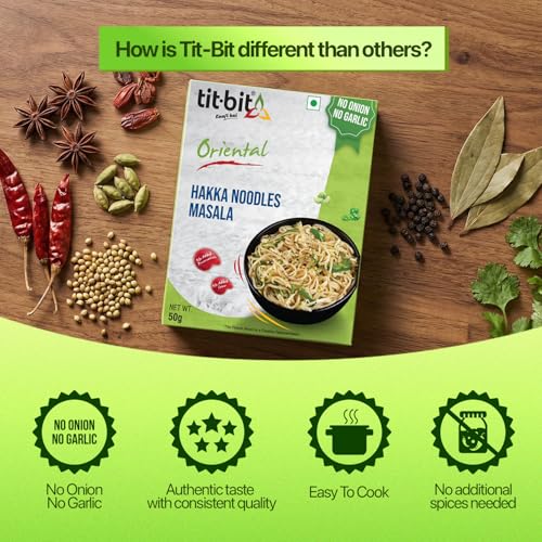 Image of Tit-Bit Noodles Masala Mix No Onion, No Garlic - Pack of 5 (250g). Perfect Magic Seasoning Mix for Tasty & Healthy Hakka Noodles Quick & Easy Cook in Minutes It is an All-in-One Multipurpose Seasoning