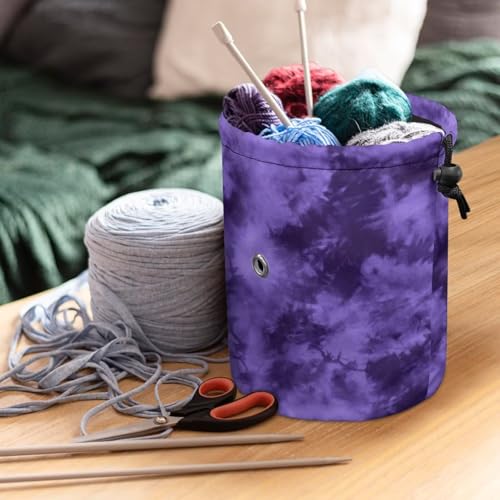 Image of Sellikakes Purple Marble Small Yarn Bag Crochet Storage Organizer, Knitting Bag Portable Knitting Bag, Yarn Holder for Crochet Project Knitting & Crochet Needle Accessories