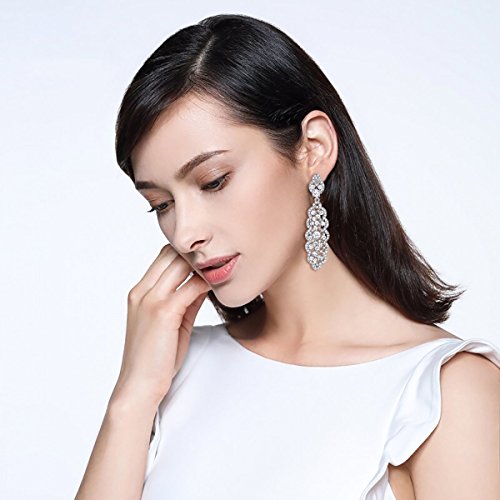 EVER FAITH Women's Crystal Elegant Wedding Hollow Floral Cluster Dangle Earrings2