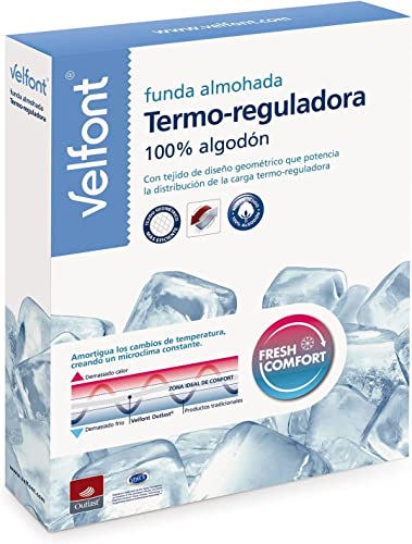 Velfont Funda Almohada Termo-reguladora 100% algodón - Temperatura Constante Durante la Noche (70cm)