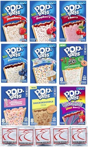 Pop Tarts Variety Pack FRUIT FLAVORED Sampler, Bundle of 9 Different Flavors. Flavors Include: Strawberry, Blueberry, Raspberry, Cherry, Wildberry; Apple; Confetti; Snickerdoodle, Strawberry Milkshake.1 Box of Each Flavor