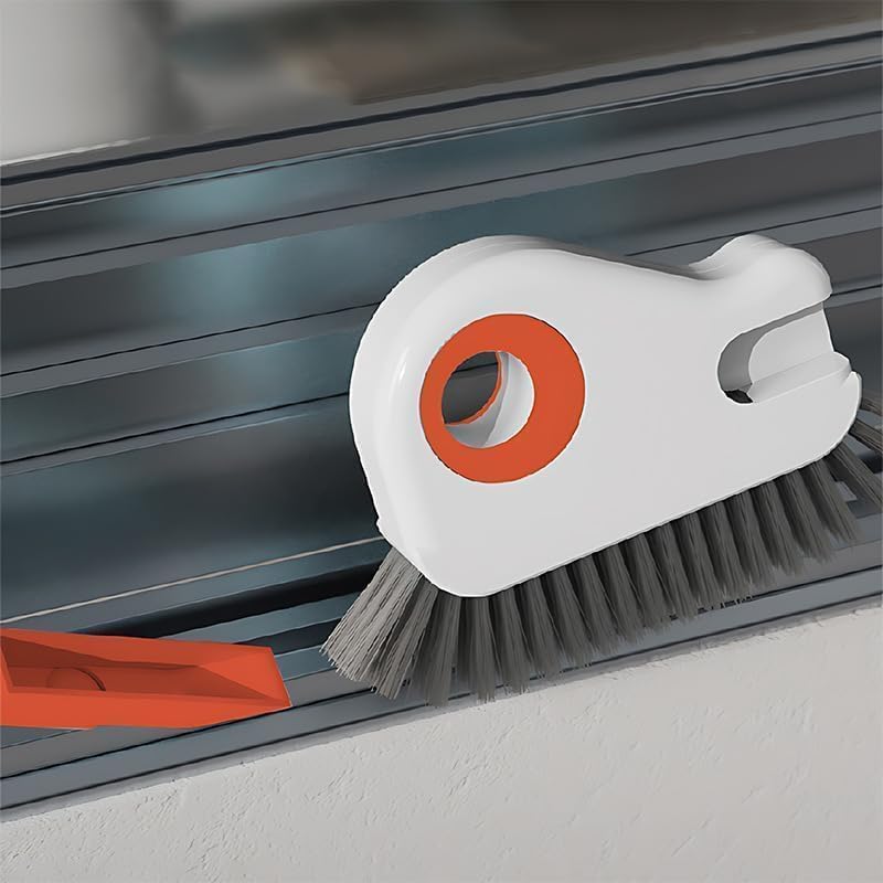 Miniatura 7 de Groove - Cepillo de limpieza multifunción de cerdas duras 2 en 1 con raspador oculto para riel de puertas correderas, alféizar de ventana, sello de