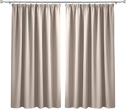 Imperial Rooms Pencil Pleat Blackout Curtains for Living Room - Cream Bedroom Curtains & Drapes Thermal Insulated 46 x 54 Inch Drop Black Out Window Curtain with Matching Tie Backs Two Panels