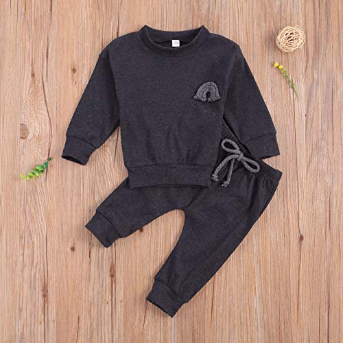 jiaoutky Infant Baby Boy Girl Fall Winter Clothes Outfit Solid Color Tops and Pants Kids Sweatsuit 2 Piece Clothes Set (E2, 6-12 Months)