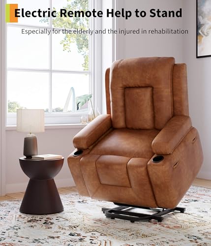 Image of Garvee Power Lift Recliner Chair - Heat and Massage, PU Leather Electric Lift Recliner for Elderly & Mobility Impaired, Adjustable Back and Legs, Heavy Duty Lift Chair for Seniors