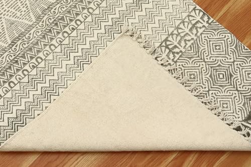 Tapis carré en coton dhurrie beige et gris lavable et durable - 7