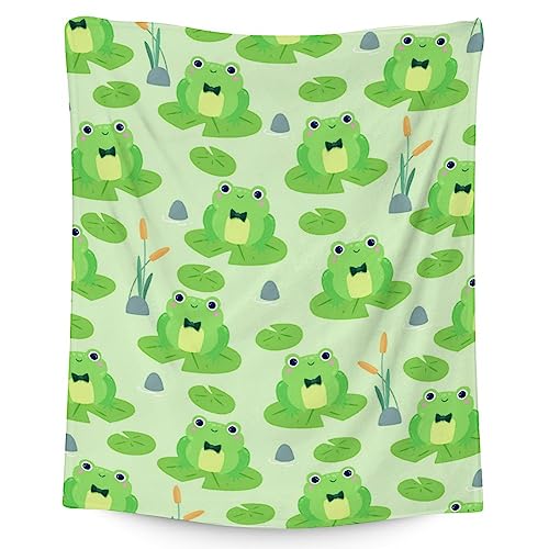 Frog Blanket Gifts - 60x80 Inches Cute Throw for Girls & Boys - Green Soft Fuzzy Blankets for Bed, Couch & Living Room