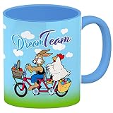 Dream Team Kaffeebecher Hellblau Kaffeebecher zum Thema Ostern eignen Ostern für einen lieben Freund oder den Partner. mit Osterhase und Huhn auf
