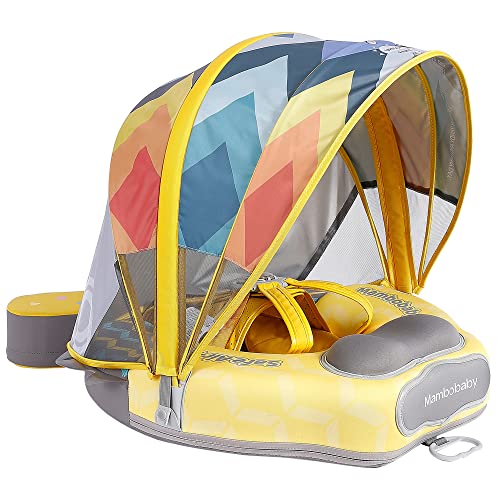Image of Mambobaby Float Upgrade Add Tail Baby Float with Canopy for Infant Waist Swimming Ring Swim Trainer Non-Inflatable Floats Toys with Adjustable Safety Strap (Yellow - Colorful Fish)