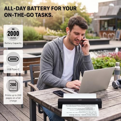 Image of HPRT MT620 Pro Portable Printer Wireless for Travel, Inkless Thermal Printer for iOS /Andorid /Laptop, Support Thermal Paper & Labels,Supports 8.5 inchx 11 inchUS Letter & A4, A5 for Office /School /Vehicles