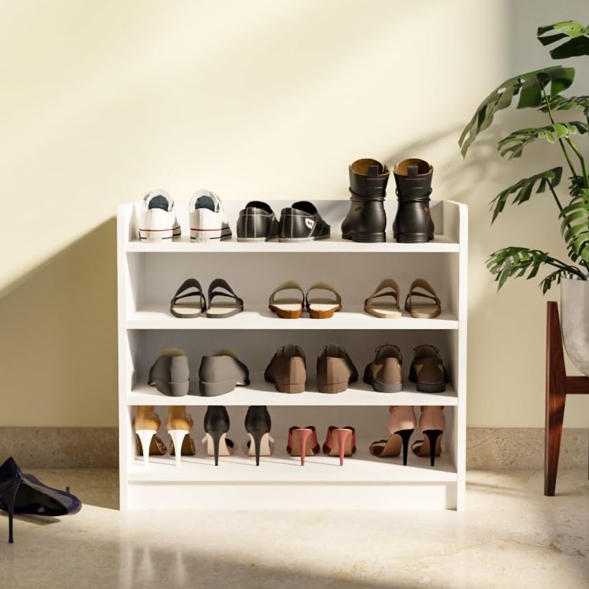 Image of Hex Shoe Rack 4-Tier Wooden Shoe Storage Rack, 68 x 31 x 60 cm, White