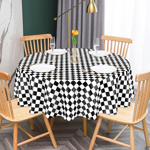 Image of Mulbozy 2 Pcs Checkered Round Plastic Tablecloth, 84 inches Disposable