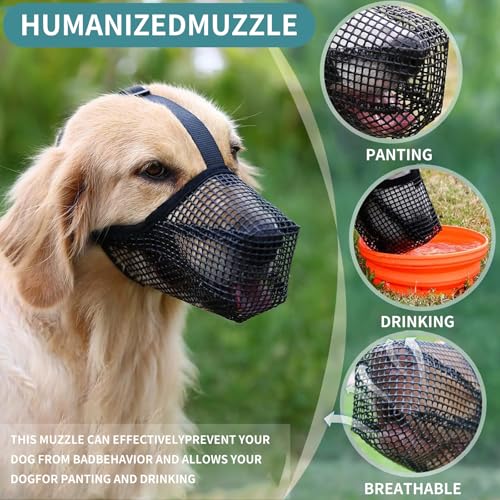 Maulkorb für Große Hunde, Atmungsaktive Haustiermaske Hundetraining, Maulkorb Mittlere für Beißen Kauen, Soft Mesh Maulkorb für Kleine Mittlere und Große Hunde (Schwarz, L)