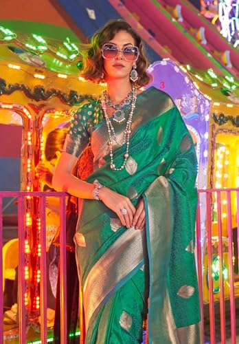Image of SGF11 Women's Kanjivaram Pure Soft Silk Saree For Women Pure Golden Zari With Blouse Piece