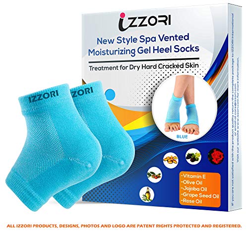 Image of IZZORI Silicone Gel Heel Socks for Dry Hard Cracked Heel Repair Pad, Swelling & Pain Relief, Cushion Support, Foot Care, Ankle Protection, Plantar Fasciitis for Men and Women (Free Size, Blue, 1 Pair)