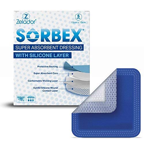 – Super Absorbent Dressing Pad with OptiSil Silicone Contact Layer for Moderate to Heavy exuding Wounds (15x15)