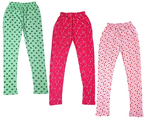 Image of IndiWeaves Girls Cotton Printed Leggings Slim Fit Cotton Stretchable Leggings [Pack of 3] Sea Green, Magenta, Pink