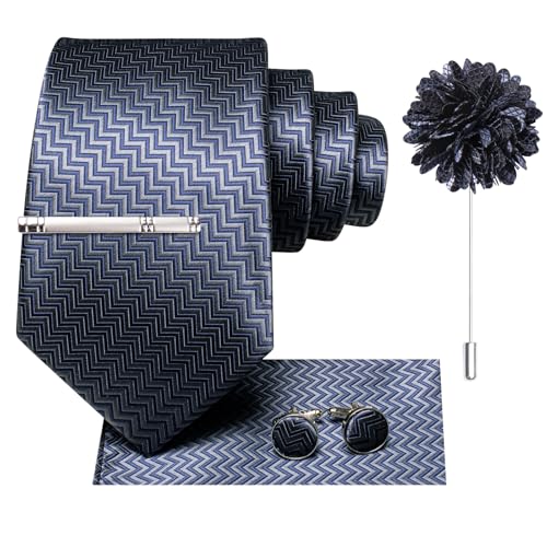 Image of Hi-Tie Mens Paisley Floral Striped Ties Set Silk Necktie and Lapel Pin for Men Pocket Square Cufflinks Set Business Wedding