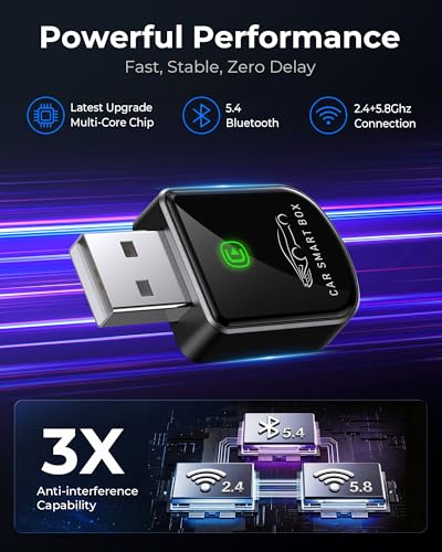 Image of Wireless Carplay Adapter for iPhone Upgrade, Tiny Bluetooth Receiver Convert Wired to Wireless for Apple Car Play Plug & Play, Zero-Lag Media GPS Works with 2016+ Cars (Ebony Black)