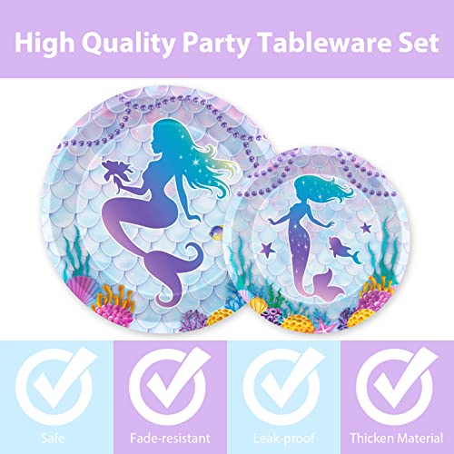 96 Pcs Mermaid Plates And Napkins Party Supplies Mermaids Ocean Birthday Tableware Set Under The Sea Party Decorations Favors For Girls Birthday Baby Shower Serves 24 Guests #TOP2