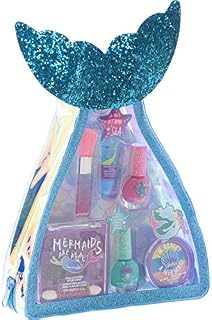 Townley Girl Mermaid Vibes Makeup Set with 8 Pieces, Including Lip Gloss, Nail Polish, Body Shimmer and More in Mermaid Bag, Ages 3+ for Parties, Sleepovers and Makeovers