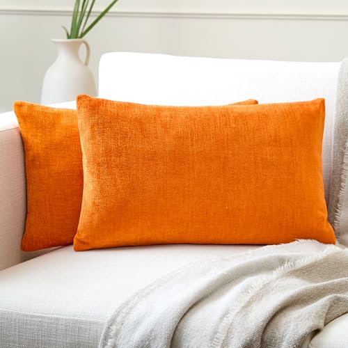 Image of Encasa XO Thick Chenille Throw Pillow Covers Set of 2 | Orange - (12 inchx20 inch) (30x50 cm) | Decorative Accent Square Throw Pillow Cases for Couch, Home Decor, Sofa