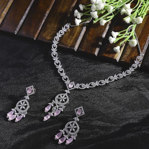 Rhodium-Plated Teardrops American Diamonds Necklace Set