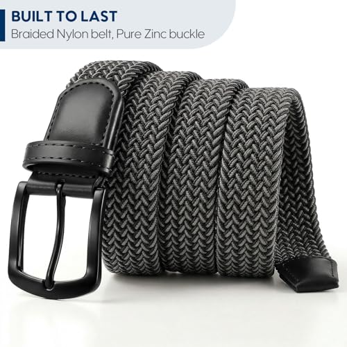 Image of SUOSDEY Men Stretch Braided Belt, Elastic Belt for Jeans Pants Casual Golf Belt 1 3 /8 inch