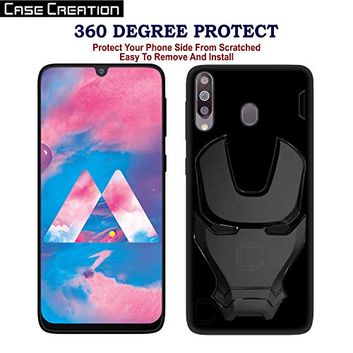Image of COVERLY Official 3D Touch Feel Trending Real Hero Avenger Logo Mask Soft Rugged Grip Iron Man Super Power Cartoon Movie Silicone Matte Strong Back Cover for Samsung Galaxy M30 (2019) - Black