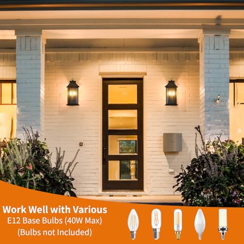 Image of Dusk to Dawn Outdoor Wall Lantern, Black Outdoor Porch Lights, 18'' 1 Pack