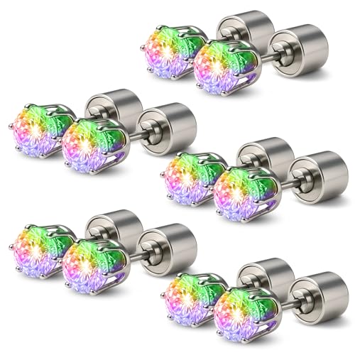 5 Pairs LED Earrings, IC ICLOVER Color Changing Light Up Earring Diamond Crown Studs, Wedding Rave Dance Party Flashing Blinking Colorful Glowing Halloween Christmas Decoration Present for Men Women