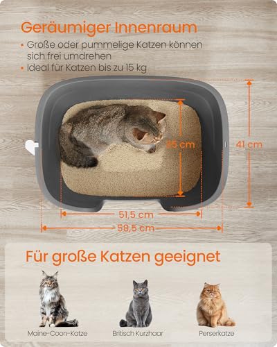 Feandrea Katzenklo, extragroße Katzentoilette, für Mehrkatzenhaushalte, mit hohen Seitenwänden, Katzenstreumatte, Aufbewahrungsbox, Schaufel, für große Katzen, schiefergrau PPT003G02 – Bild 4
