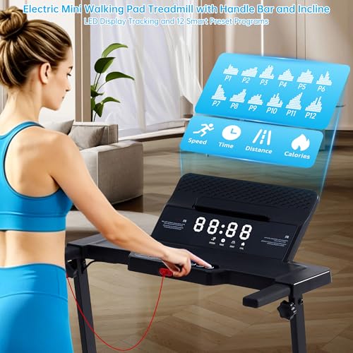 Image of Electric Treadmills for Home Exercising, 0.6-10MPH Portable Treadmills for Home Small Spaces, 3.5HP Mini Treadmills with Handles, 400LB Walking Pad Treadmill with Handle Bar and Incline