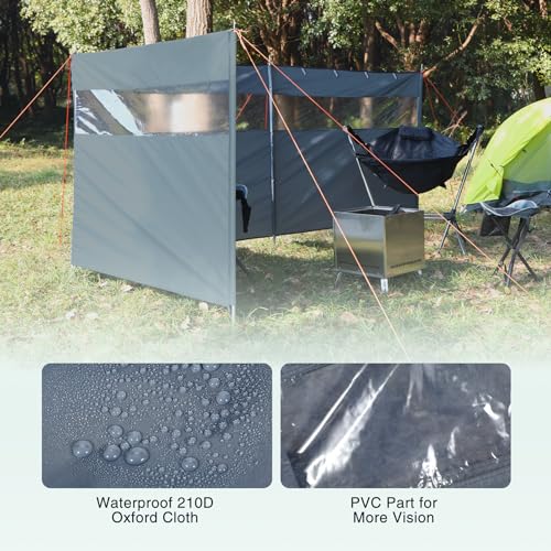 REDCAMP Windschutz für Camping, Heavy Duty Strand Sichtschutz mit Sichtfenster Stahlstangen Heringen Seilen, Outdoor Caravan Privacy Shield für Garten BBQ Picknick Lagerfeuer Holzkohlegrills, Grau