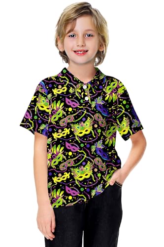 Image of AOBUTE Kids 4th of July Polo American Flag Short Sleeve Button Down Shirts Tops 3-14 Years