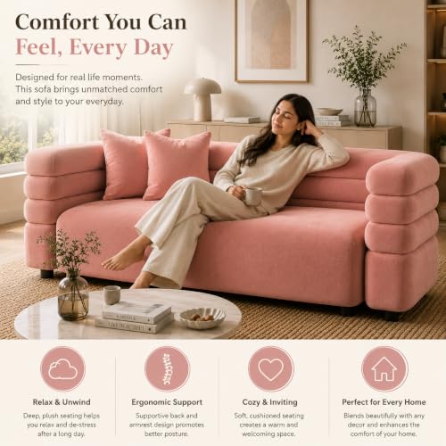 Image of Modern Designer Furniture Collection | Premium Upholstered Lounge Seating with Sculptural Contemporary Design | High-Density Foam Cushions & Solid Wood Frame | Minimalist Home & Living (Rose Gold)