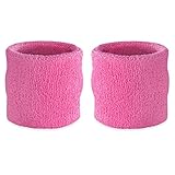 Suddora Wrist Sweatbands Also Available in Neon Colors - Athletic Cotton Terry Cloth Wristbands for Sports (Pair) (Pink)