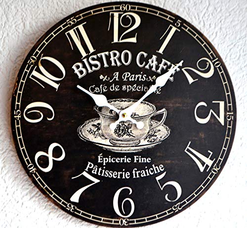 Maison En France Wanduhr Hübsche Küchenuhr Bistro Cafe Durchmesser 32 Cm Holz Braun Weiß