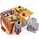 SÄNGER | Picknickkorb Borkum, 25-teiliges Set für 4 Personen, Großer Picknickkorb mit integriertem Tisch, Kühltasche, Picknickdecke & Geschirr, Komplett-Set