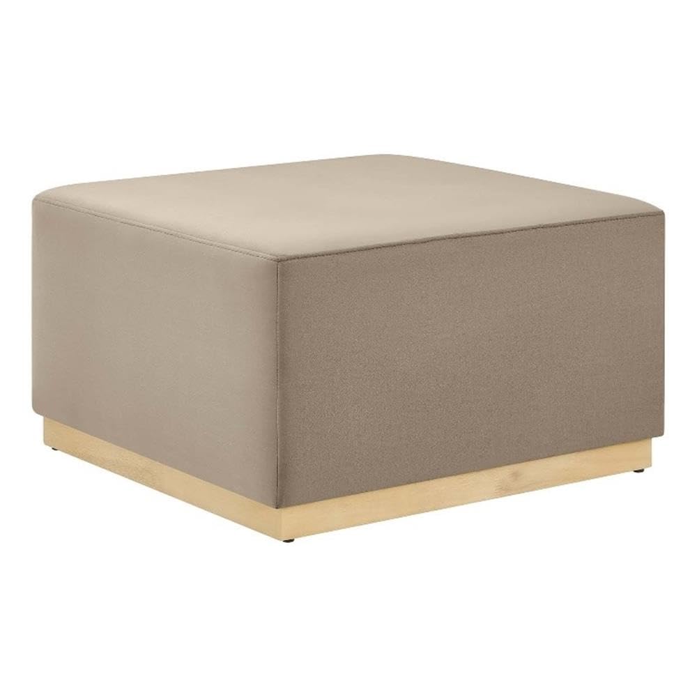Modway Tilden 28 Inch Square Performance Velvet Upholstered Ottoman in Taupe Natural - Large Ottoman Foot Rest with Rubberwood Plinth Base, Living