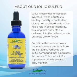 Eidon Ionic Minerals Liquid Sulfur Concentrate Drops - Pure Ionic MSM Sulfur Supplement, Supports Smooth Skin & Glossy Hair, No Preservatives or Additives, Gluten & Sugar Free - 2 oz
