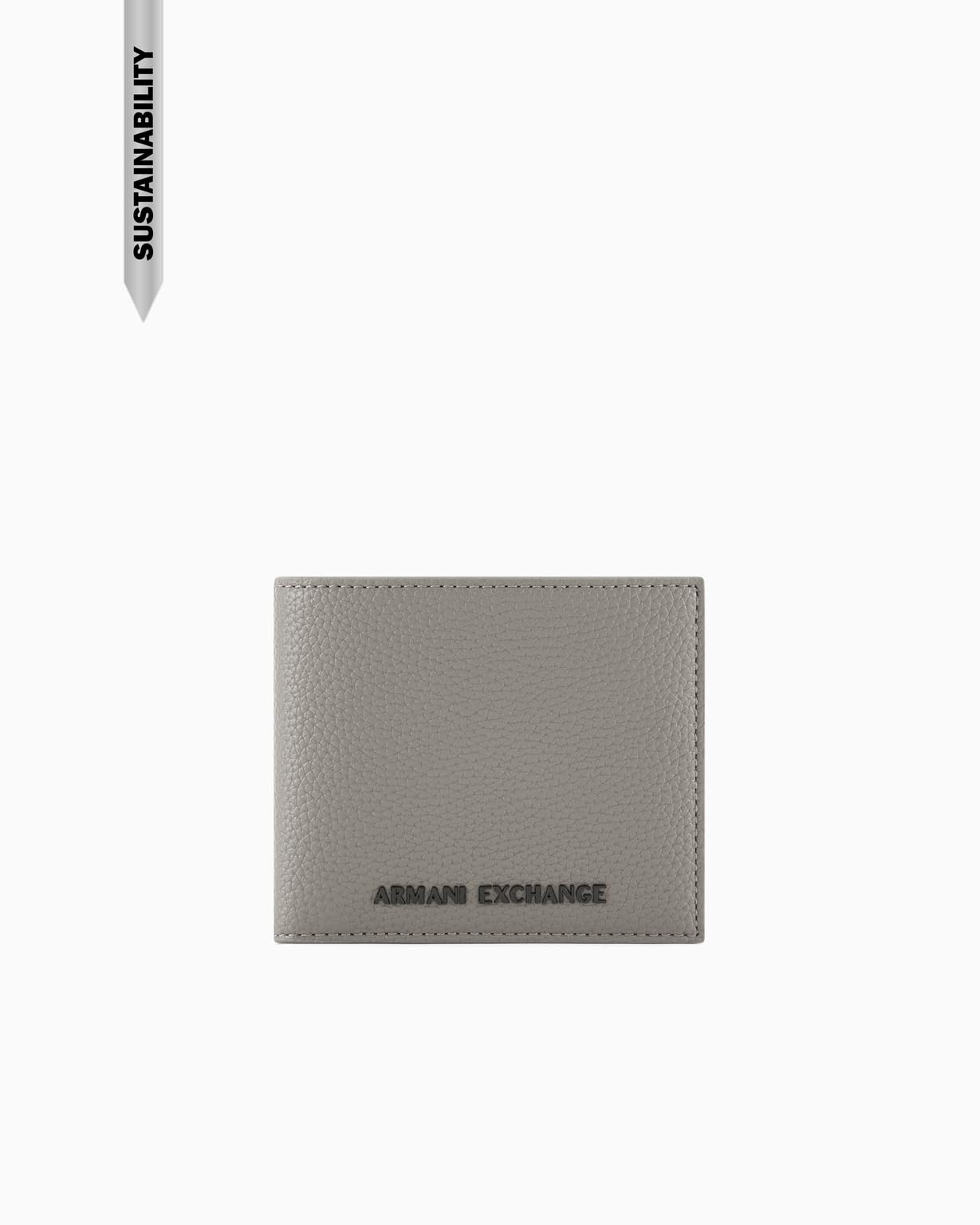Armani Exchange Men's Madrid, Essential, Metal Logo Bi-Fold Wallet, Driftwood