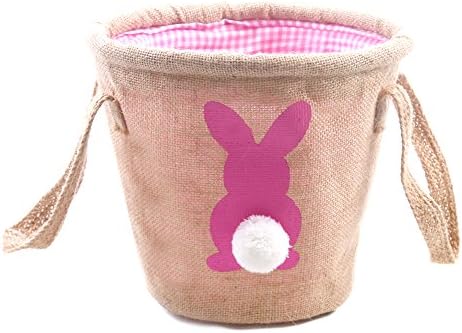 Easter Egg Basket for kids Bunny Burlap Bag to Carry Eggs Candy and Gifts (bunny pink)